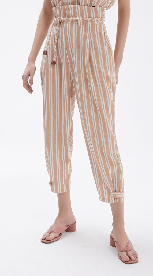 Calca Iódice Cenoura Cós Alto Com Cinto Off White