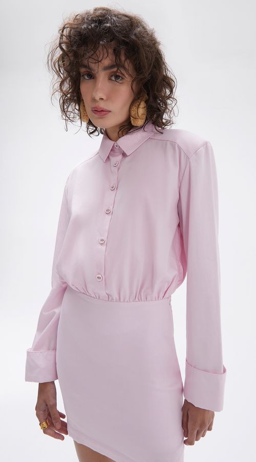 Vestido Iódice Curto Gola Lapela Com Botão Rosa