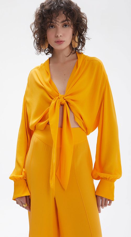 Blusa Iódice Decote V Manga Longa Amarração Frente Laranja