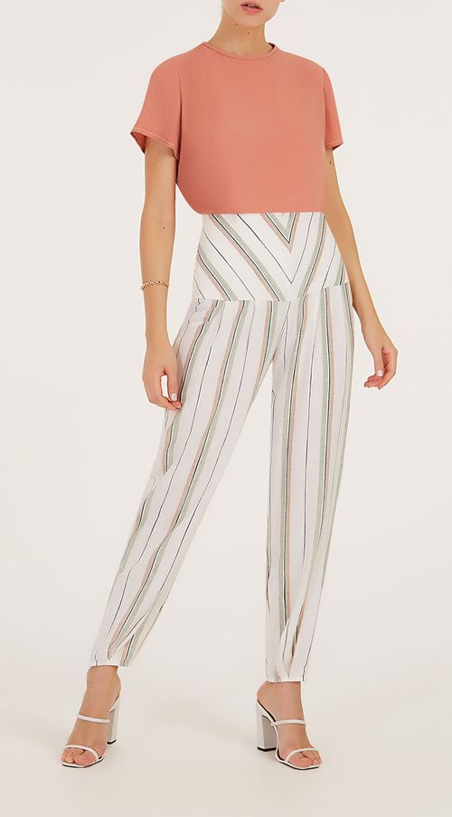 Calca Iódice Cenoura Cós Largo Listrada Off White