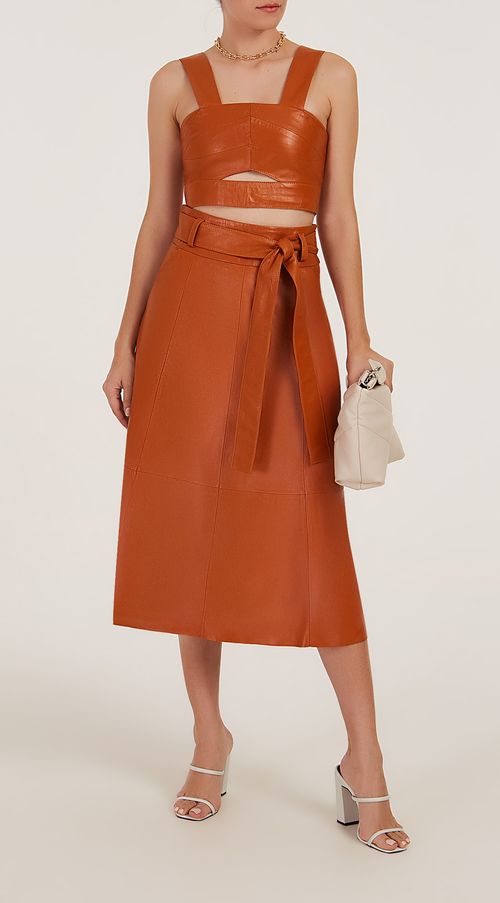 Top Iódice Cropped Alça Larga Detalhe Zíper Marrom