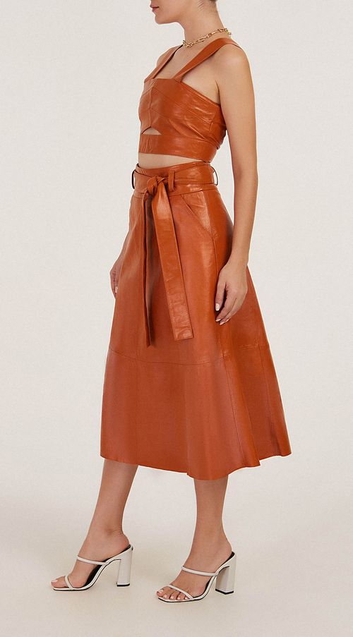 Top Iódice Cropped Alça Larga Detalhe Zíper Marrom