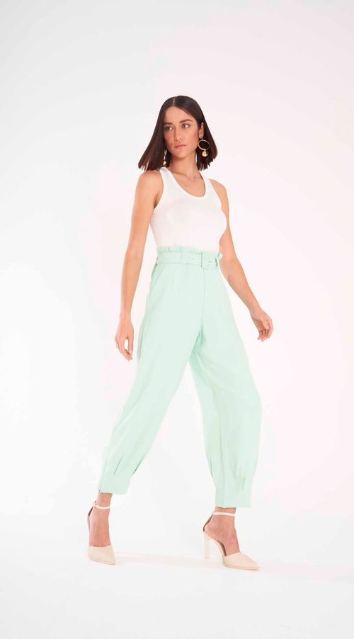 Calça Iódice Cenoura Cós Clochard Com Pregas Verde