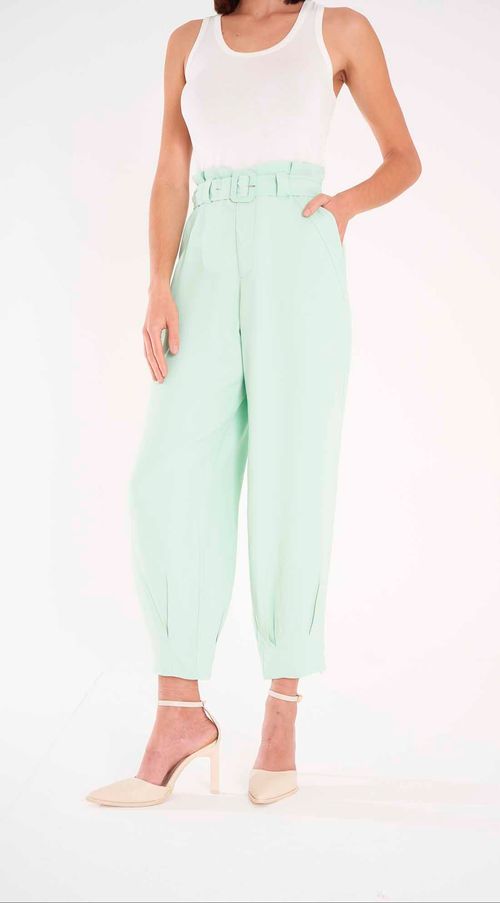 Calça Iódice Cenoura Cós Clochard Com Pregas Verde