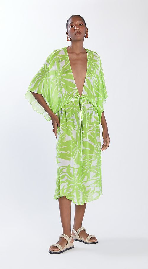 Blusa Iódice Decote V Manga Curta Amarração Frente Verde