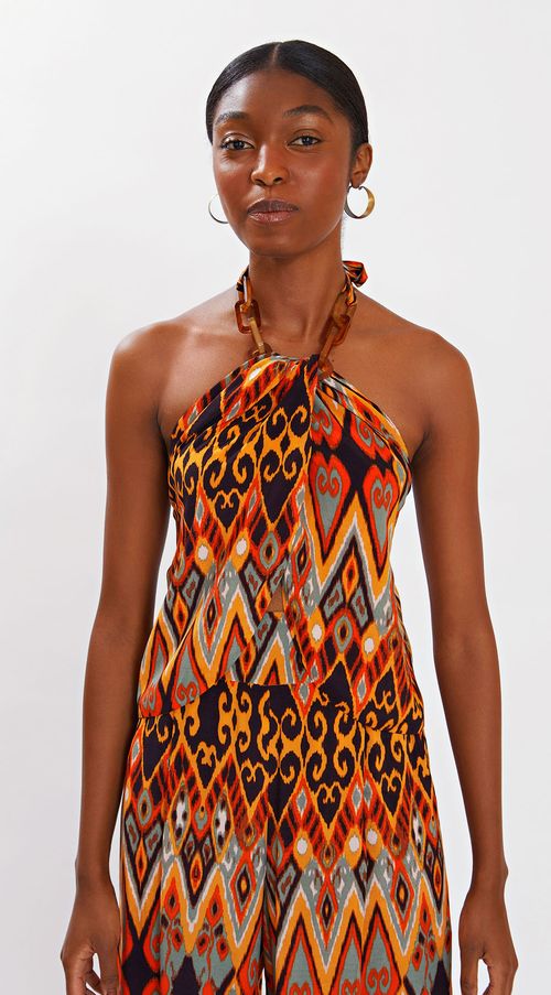 Blusa Iódice Frente Única Sem Manga Detalhe Aviamento Laranja