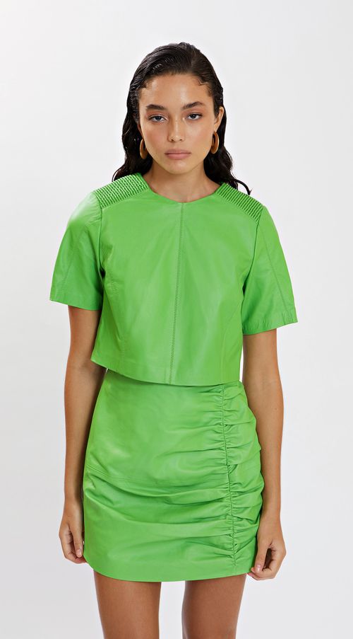 Blusa Iódice Decote Redondo Manga Curta Detalhe Nervura Verde