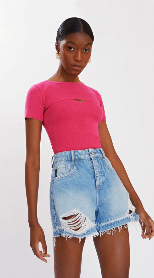 Shorts Iódice Five Pockets Barra Desmanchada Jeans