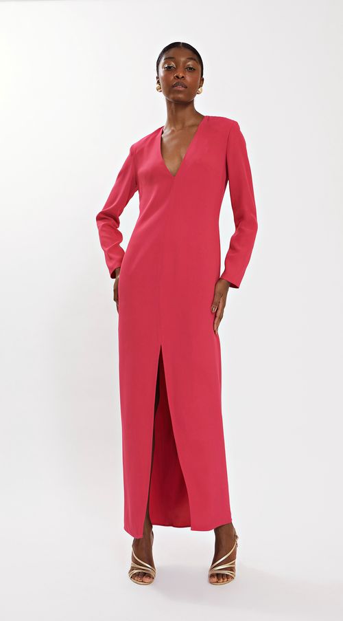 Vestido Iódice Longo Decote V Com Fenda Rosa