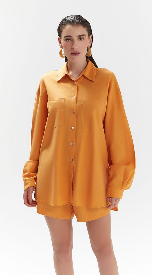 Camisa Iódice Manga Longa Com Bolso Laranja
