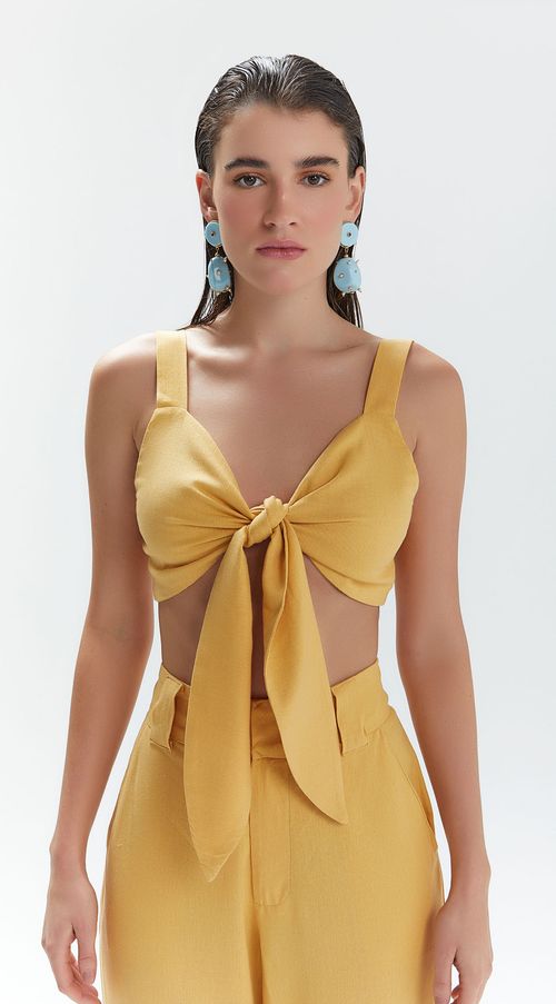 Top Iódice Justo Alça Com Amarração Amarelo