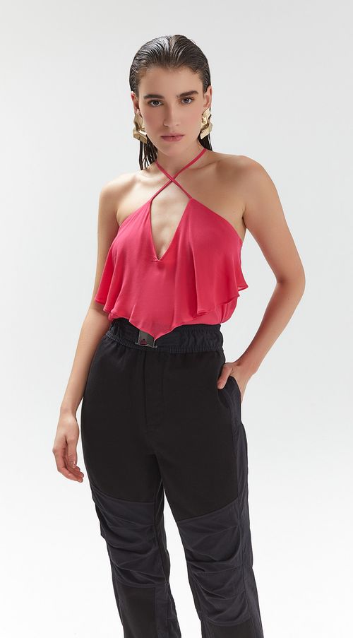 Blusa Iódice Decote V Alça Com Babado Pink