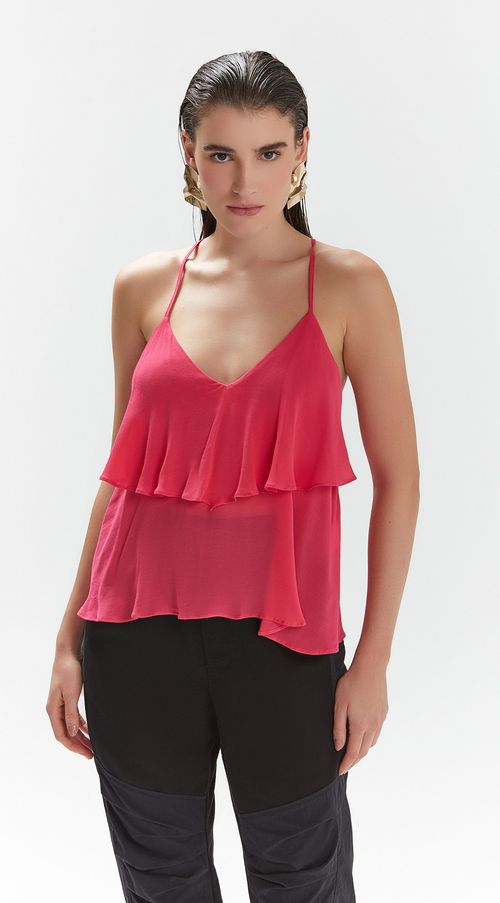 Blusa Iódice Decote V Alça Com Babado Pink