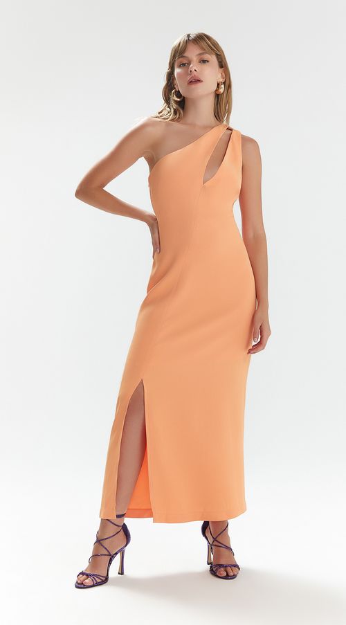 Vestido Iódice Midi Decote V Com Fenda Laranja