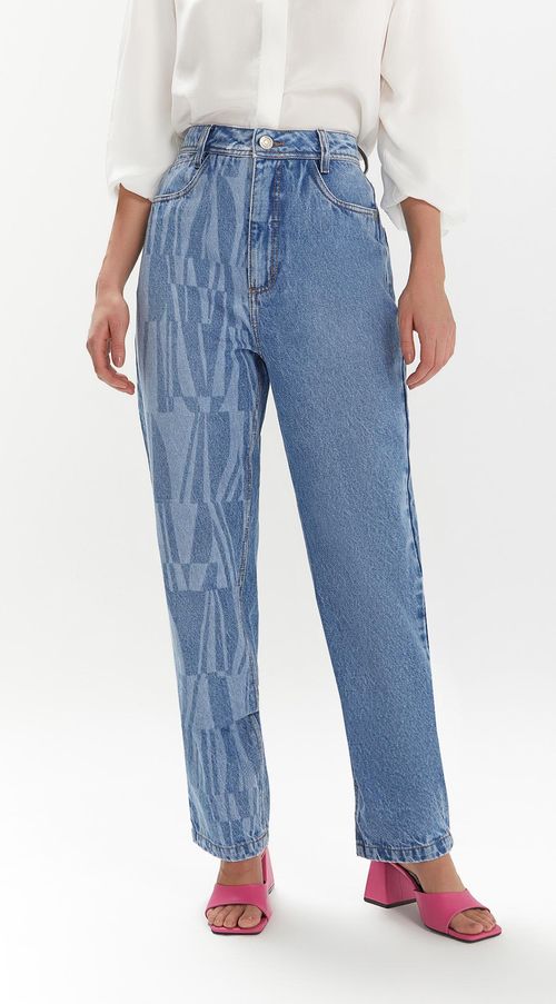 Calca Iódice Reta Cós Alto Estampada Jeans