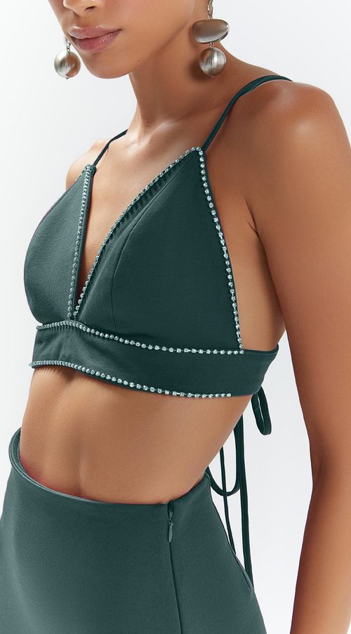 Top Iódice Justo Alça Bordado Verde