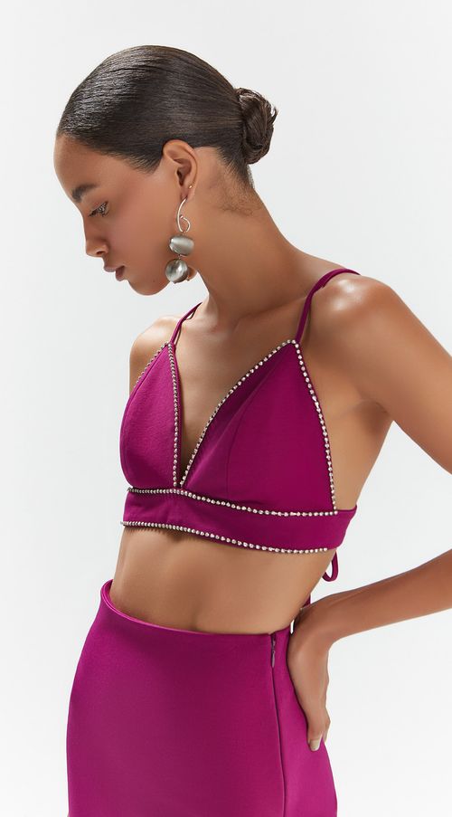 Top Iódice Justo Alça Bordado Roxo