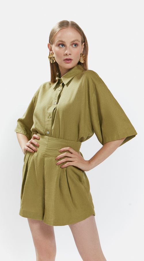 Shorts Iódice Evasê Com Pregas Verde