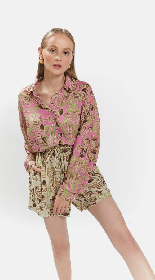 Camisa Iódice Manga Longa Abertura Lateral Rosa