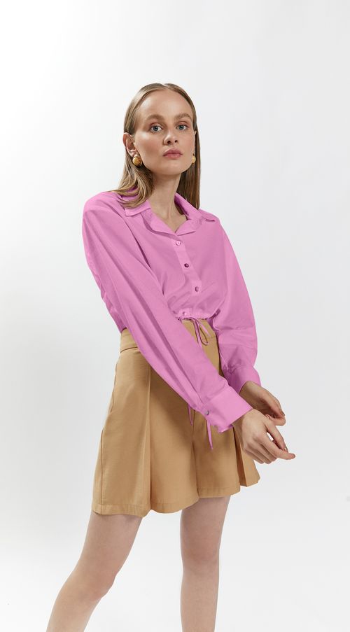 Camisa Iódice Manga Longa Com Amarração Rosa