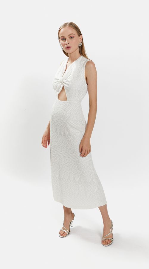 Vestido Iódice Midi Decote V Com Fenda Off White