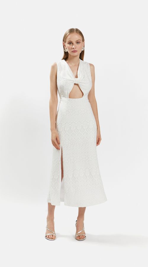 Vestido Iódice Midi Decote V Com Fenda Off White
