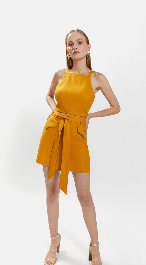 Shorts Iódice Linha A Com Amarração Amarelo