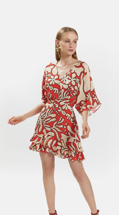 Vestido Iódice Curto Decote V Com Babado Vermelho