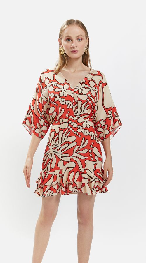 Vestido Iódice Curto Decote V Com Babado Vermelho