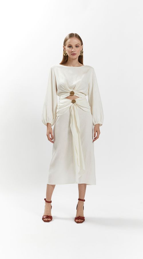 Saia Iódice Midi Justa Com Amarração Off White
