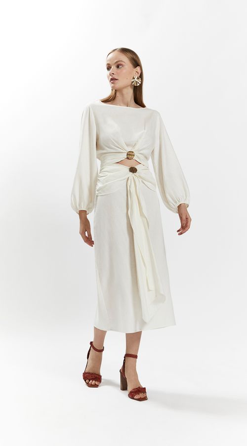 Saia Iódice Midi Justa Com Amarração Off White