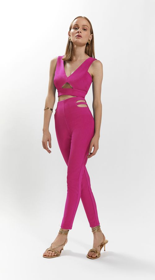 Calca Iódice Legging Cós Alto Com Recorte Rosa