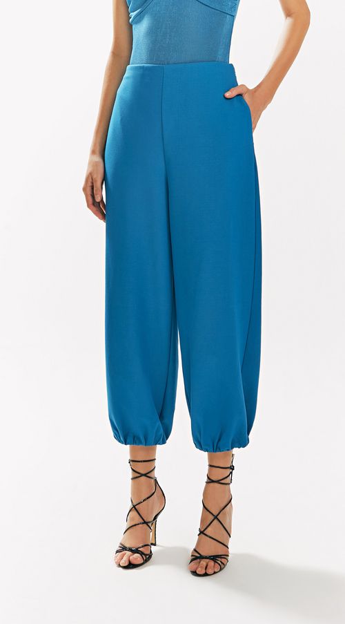 Calca Iódice Alfaiataria Cós Alto Detalhe Bolso Azul
