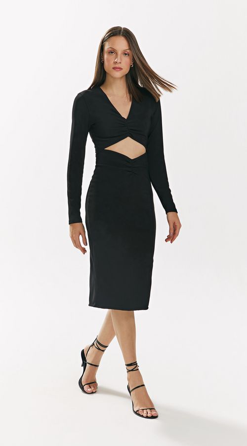 Vestido Iódice Midi Decote V Com Fenda Preto