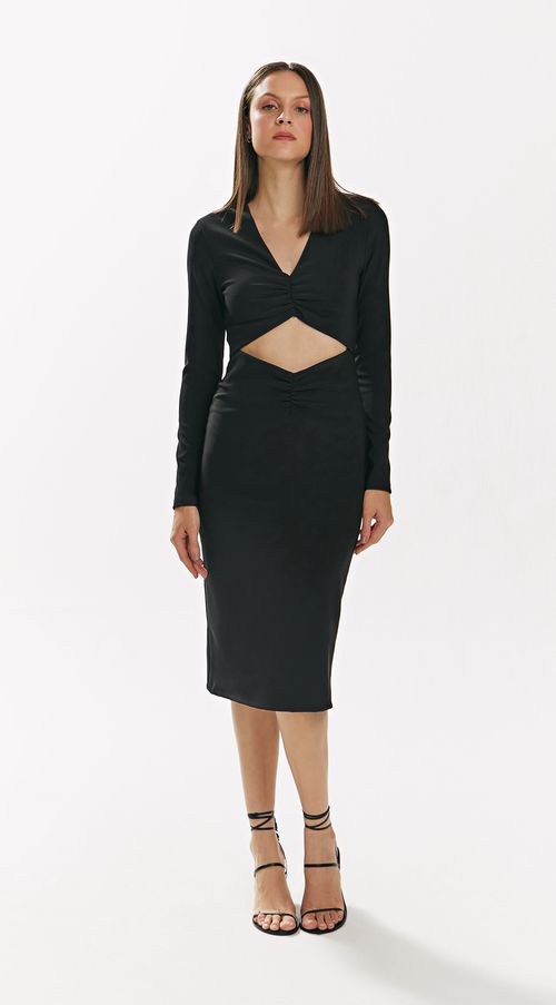 Vestido Iódice Midi Decote V Com Fenda Preto