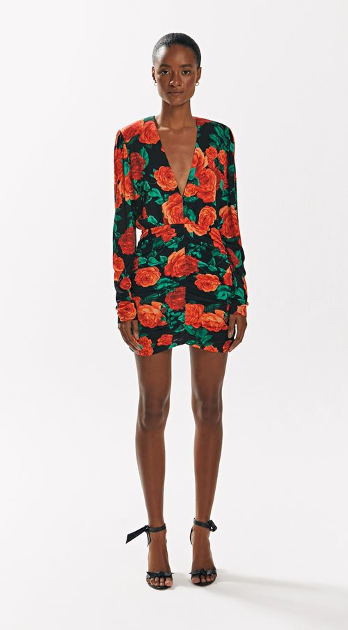 Vestido Iódice Curto Decote Profundo Com Ombreira Vermelho