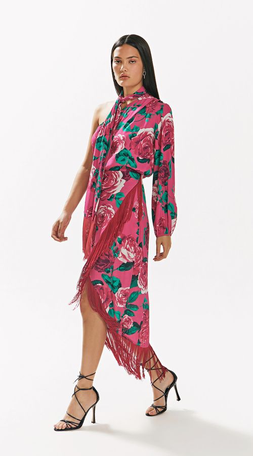 Saia Iódice Midi Justa Com Transpasse Rosa