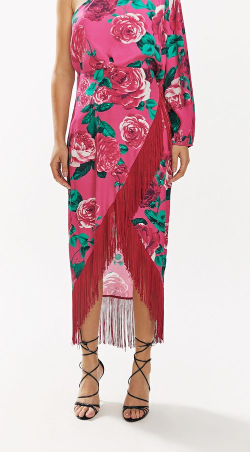 Saia Iódice Midi Justa Com Transpasse Rosa