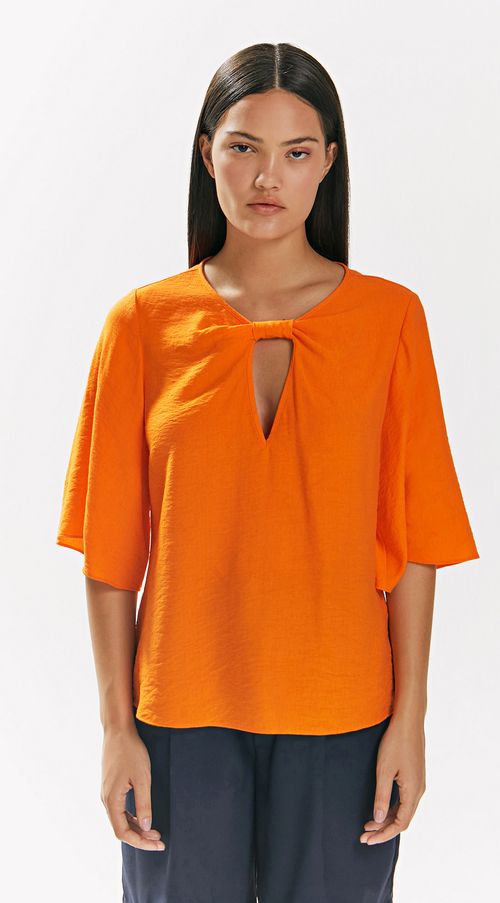 Blusa Iódice Decote Redondo Manga Curta Detalhe Decote Laranja