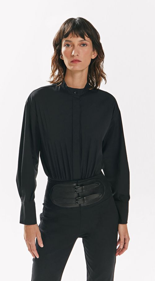 Camisa Iódice Body Manga Longa Detalhe Franzido Preto