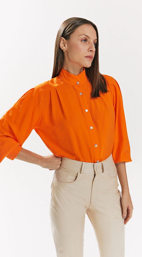 Camisa Iódice Manga Longa Com Pregas Laranja
