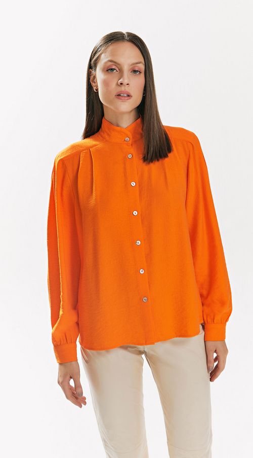 Camisa Iódice Manga Longa Com Pregas Laranja