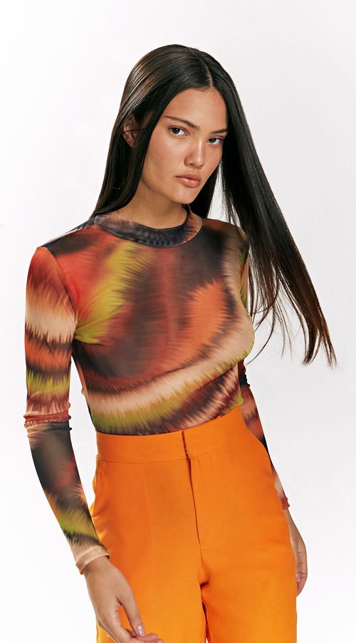 Blusa Iódice Gola Alta Manga Longa Básica Laranja
