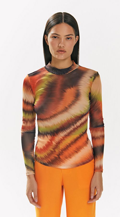 Blusa Iódice Gola Alta Manga Longa Básica Laranja