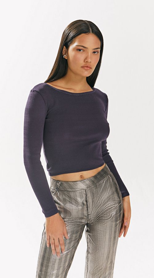 Blusa Iódice Decote Redondo Manga Longa Tricôt Roxo