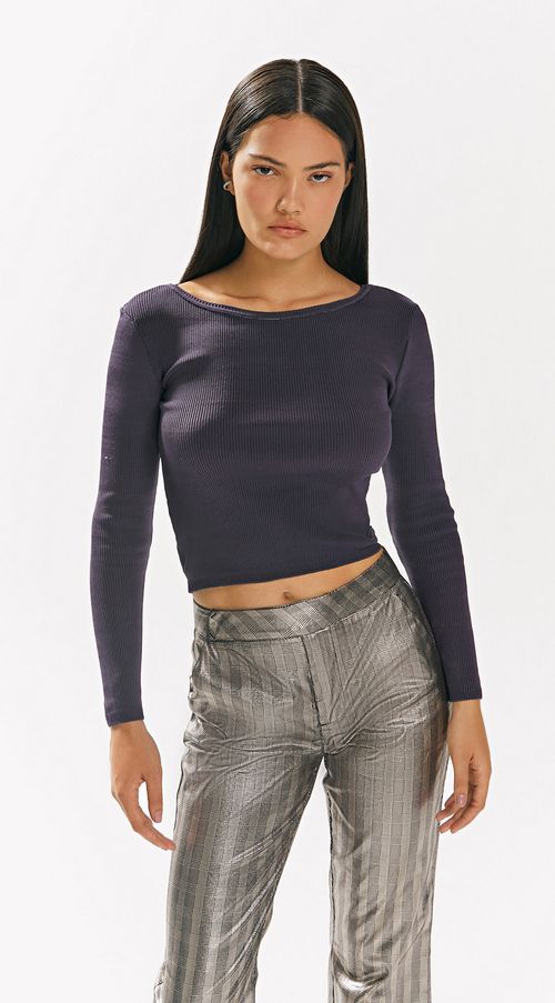 Blusa Iódice Decote Redondo Manga Longa Tricôt Roxo