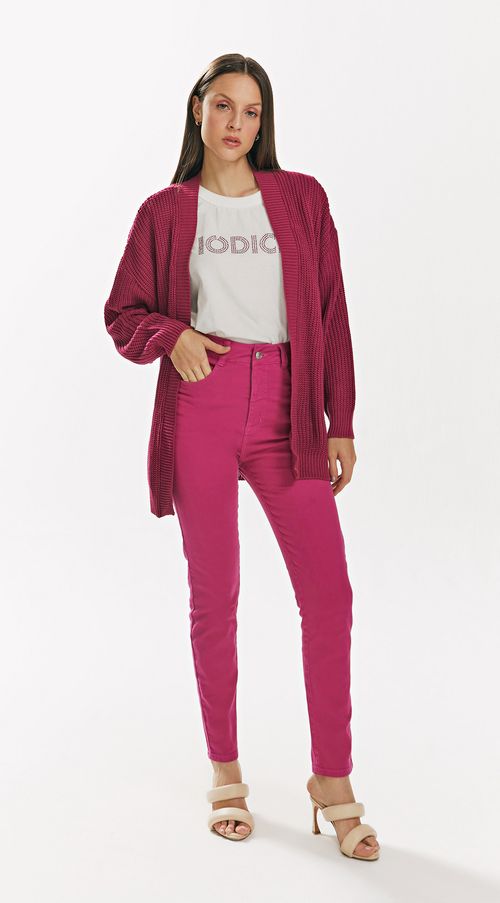 Calca Iódice Skinny Cós Alto Detalhe Lateral Pink