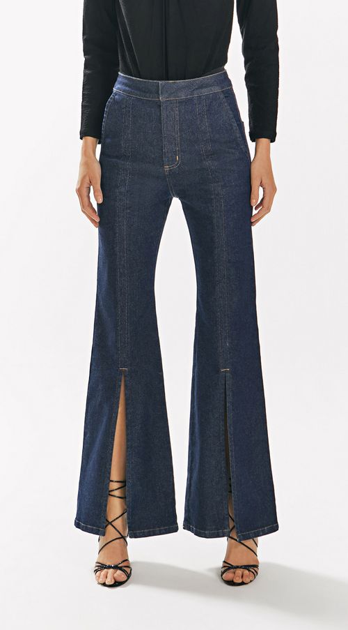 Calca Iódice Flare Cós Alto Abertura Frente Jeans