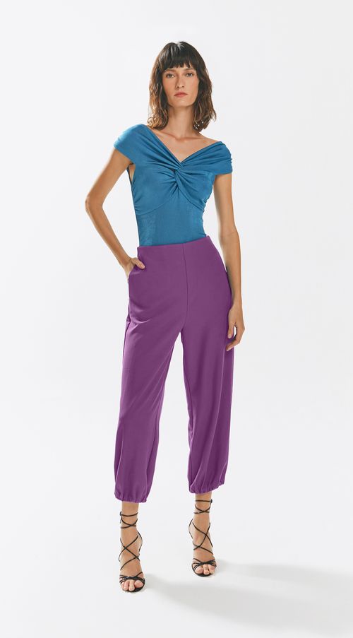 Calca Iódice Alfaiataria Cós Alto Detalhe Bolso Roxo