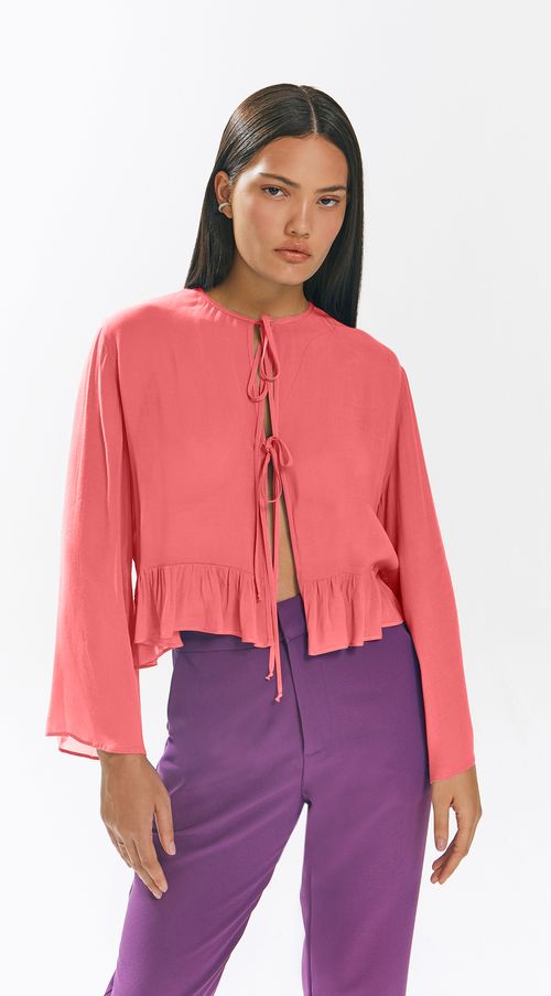 Blusa Iódice Decote Redondo Manga Raglan 7/8 Amarração Frente Laranja
